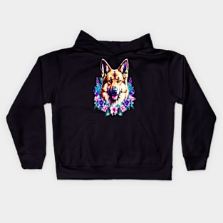 German Shepherd Dog Surrounded by Beautiful Spring Flowers Kids Hoodie